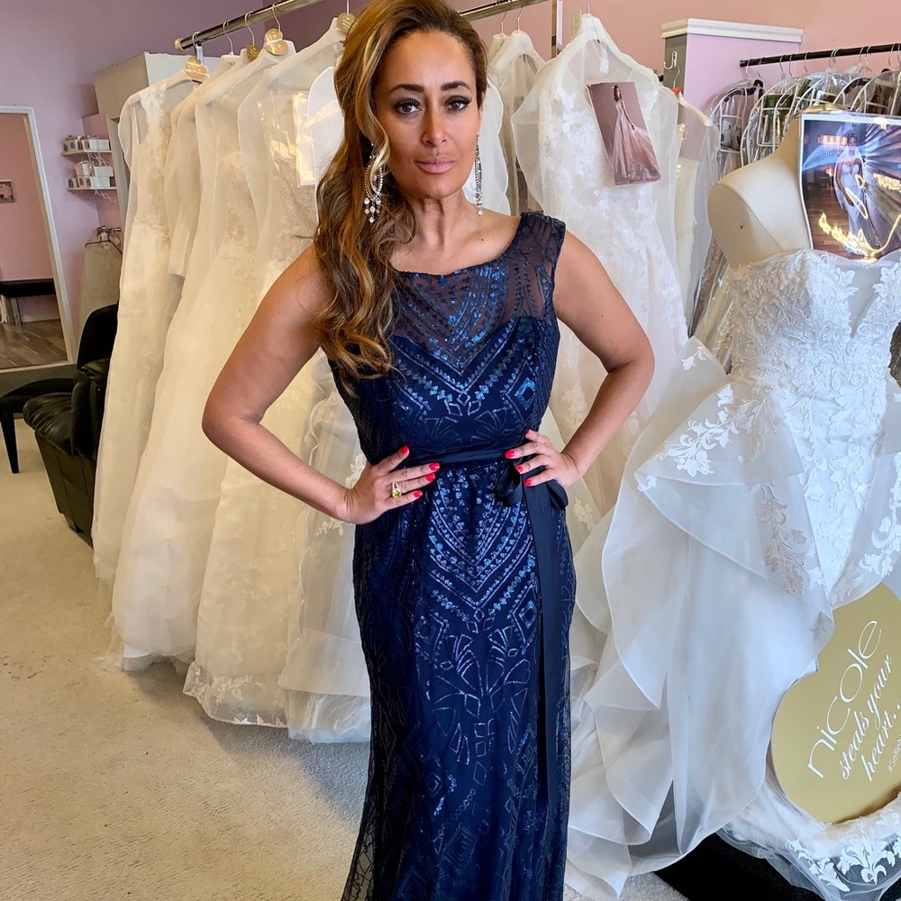 Navy caviar sequin gown NEW WITH TAGS